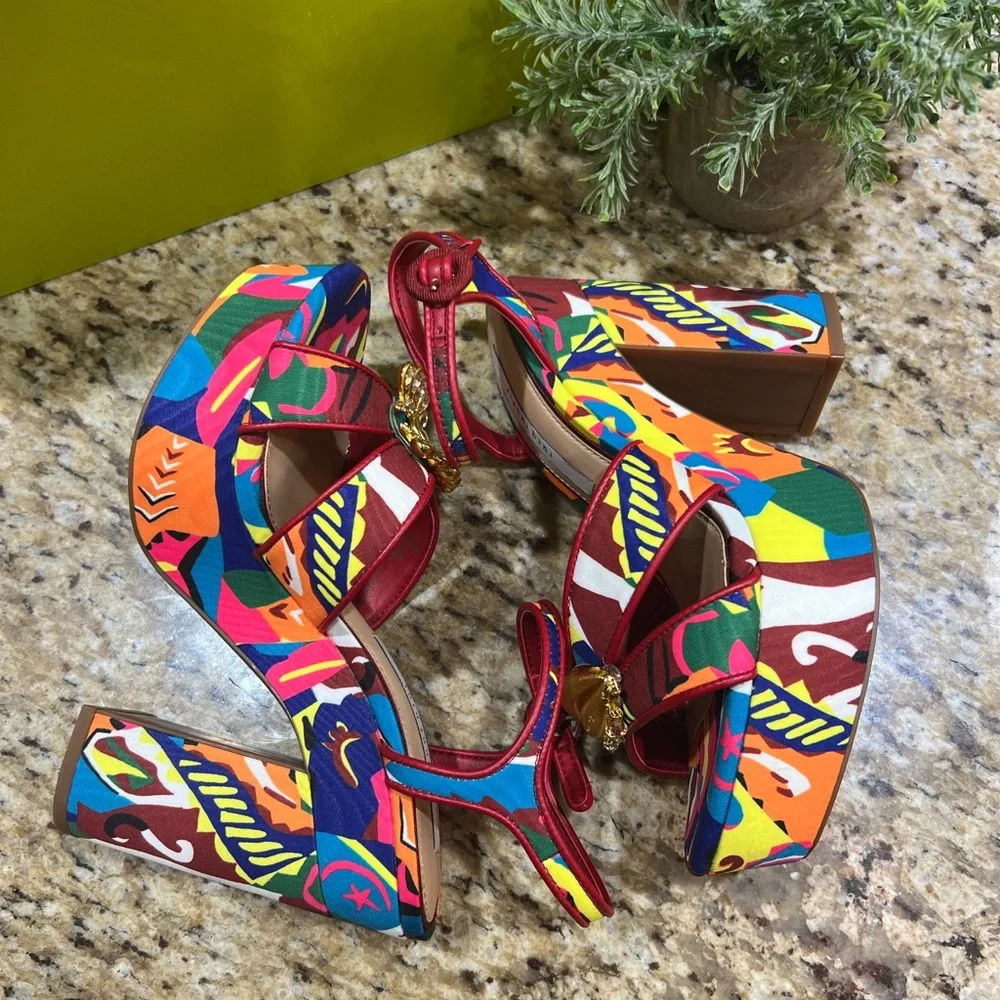 Gianni Bini Beaux Whimsical Mismatch Ornament Multicolor Platform Sandals 7.5M